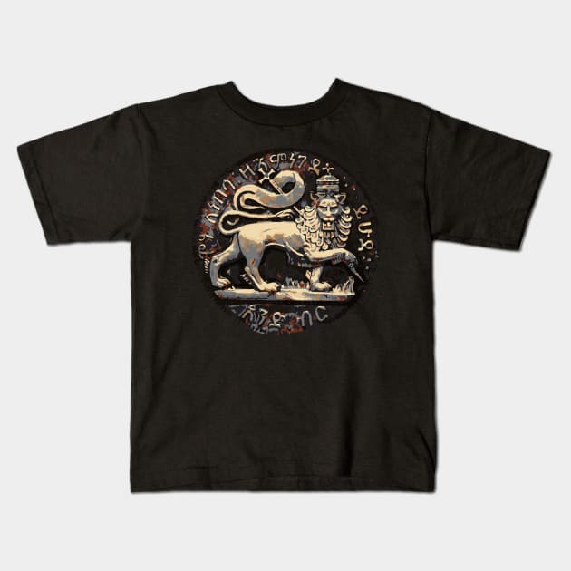 Jah Rastafari Ancient Rustic Lion of Judah Design Kids T-Shirt by rastaseed